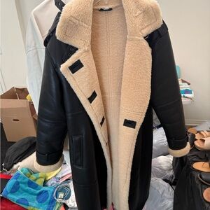 Topshop Faux Leather Coat with Fur Lining